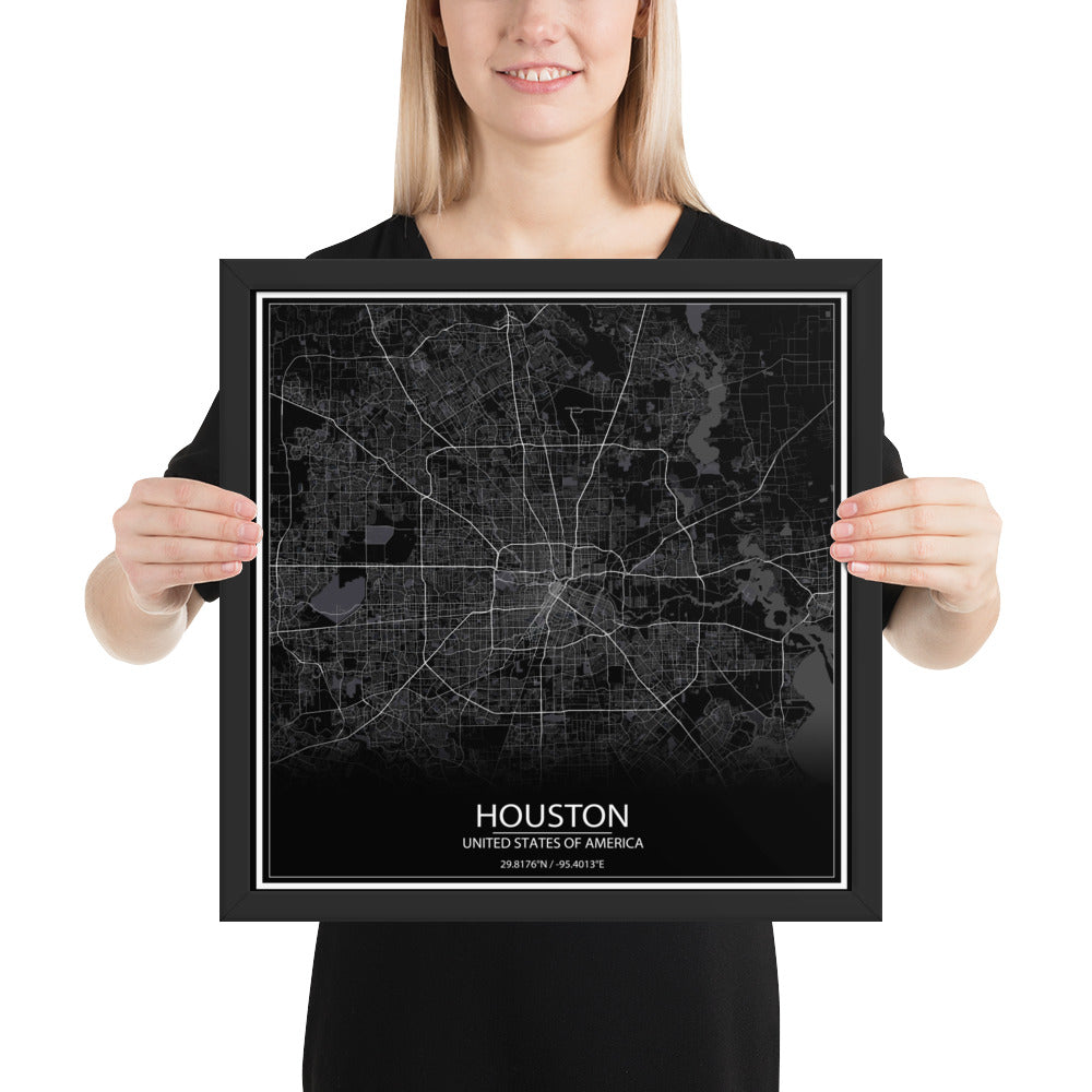 Houston Black Framed Map