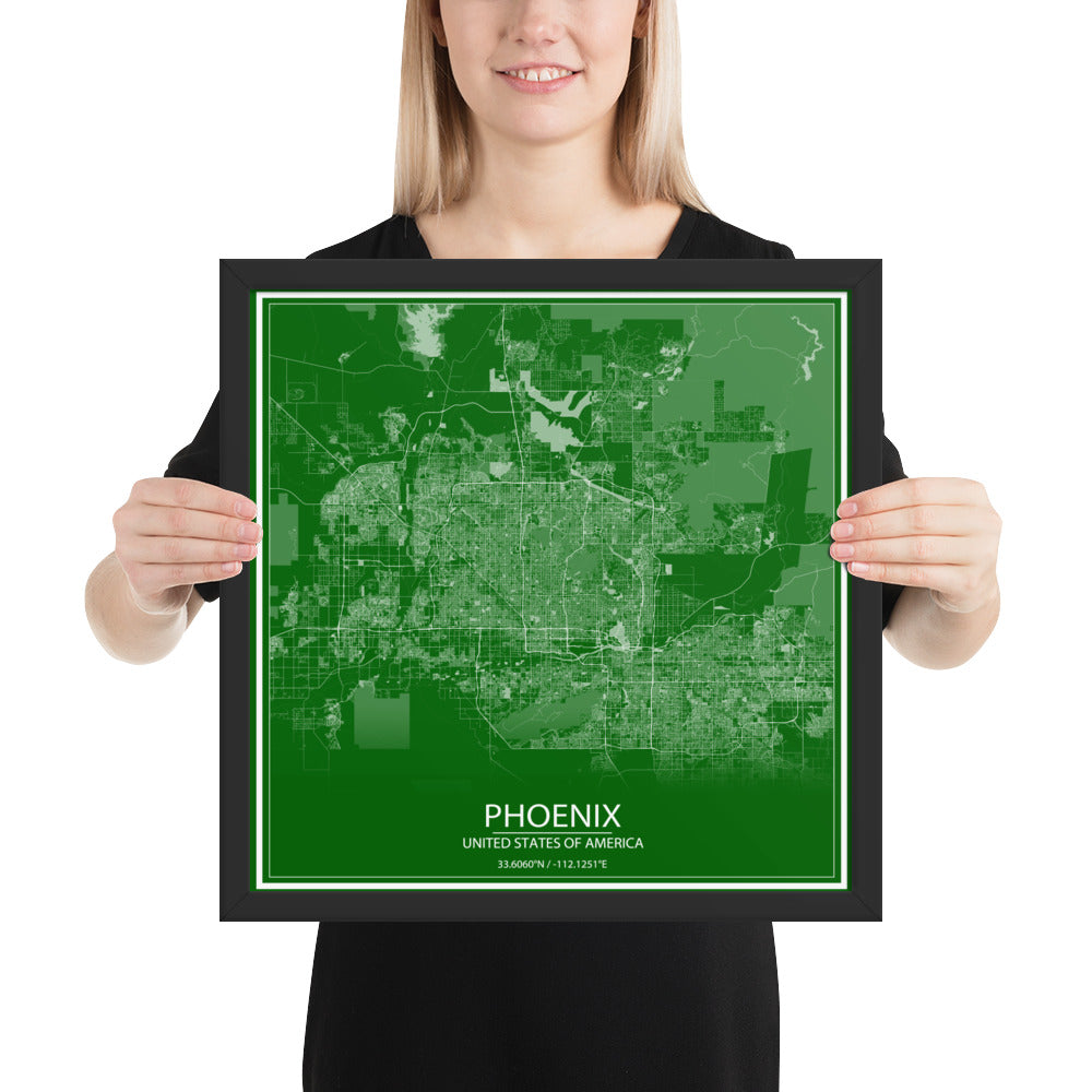 Phoenix Green and White Framed Map