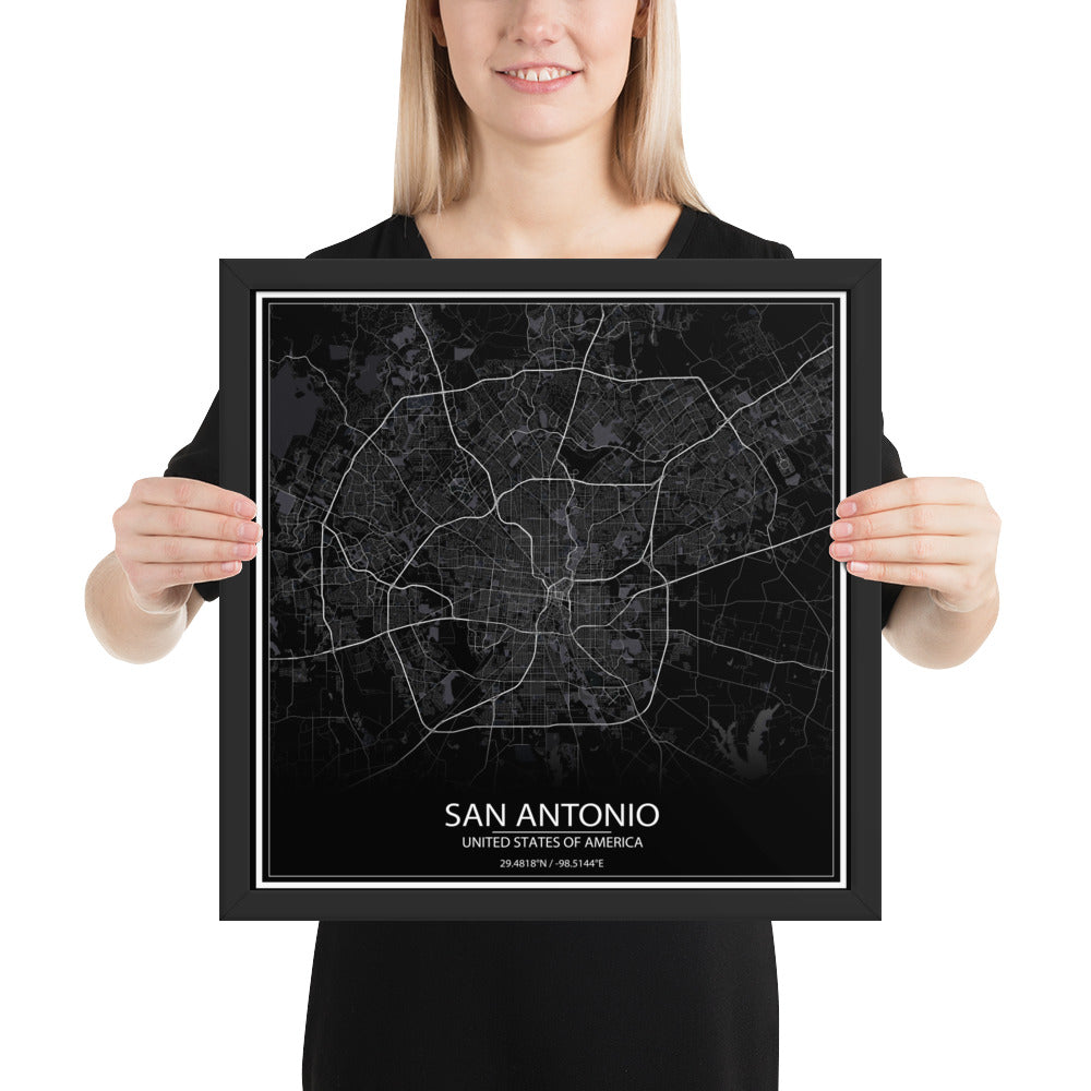 San Antonio Black Framed Map