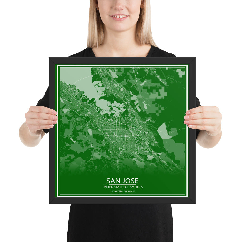 San Jose Green and White Framed Map