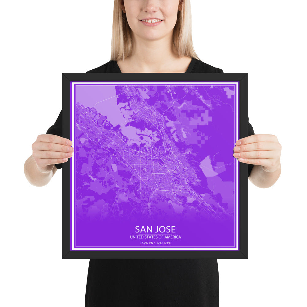 San Jose Purple and White Framed Map