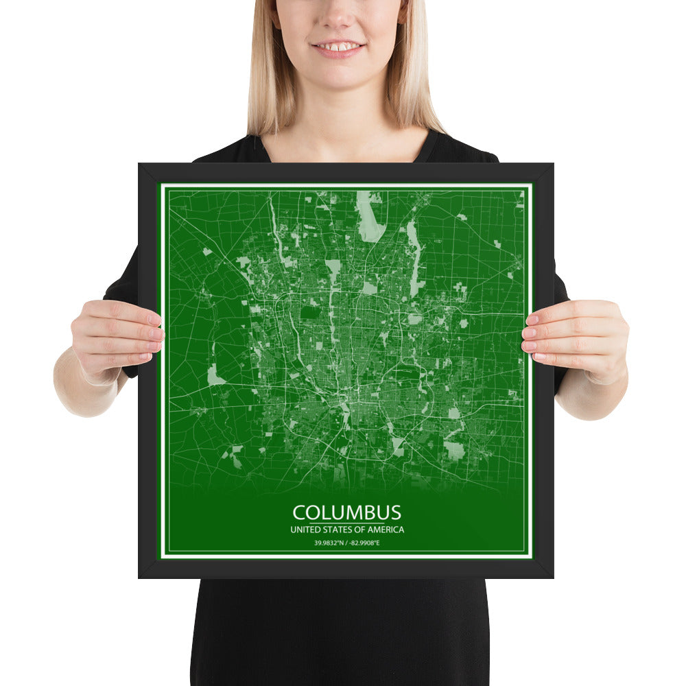 Columbus Green and White Framed Map