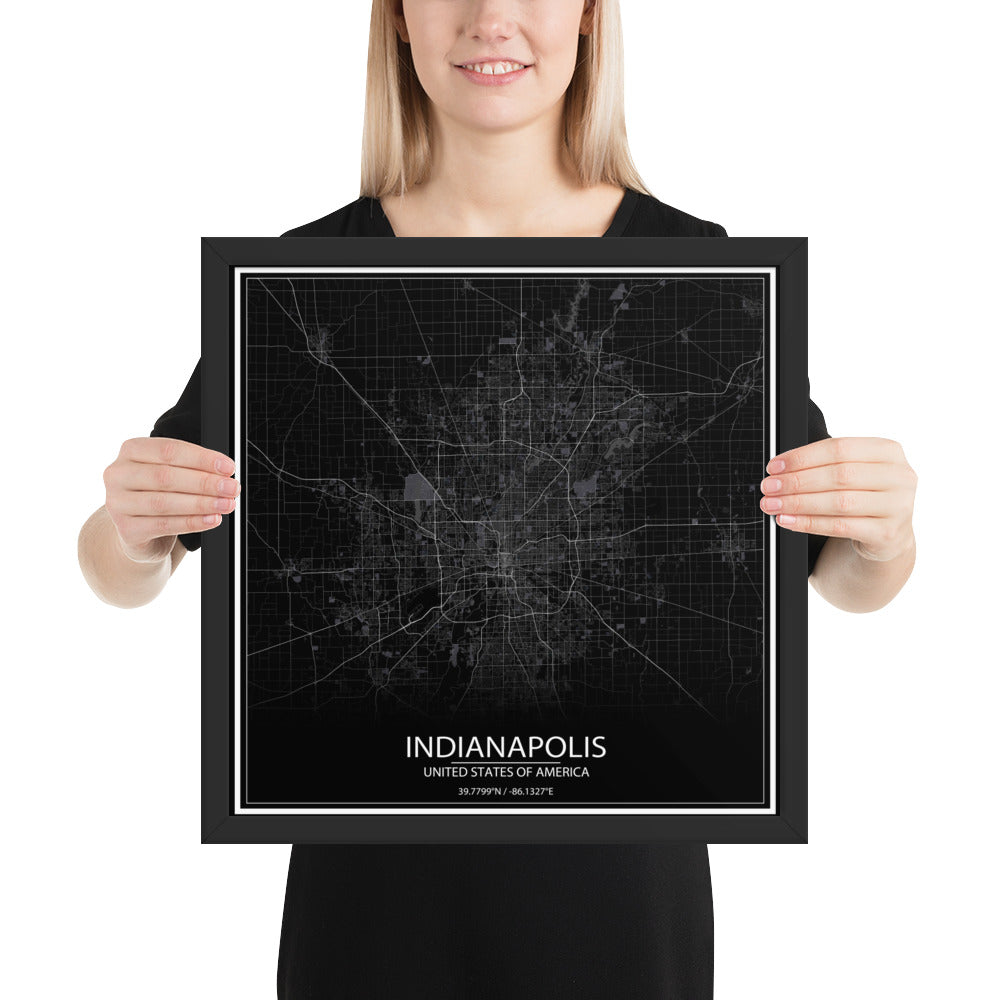 Indianapolis Black Framed Map