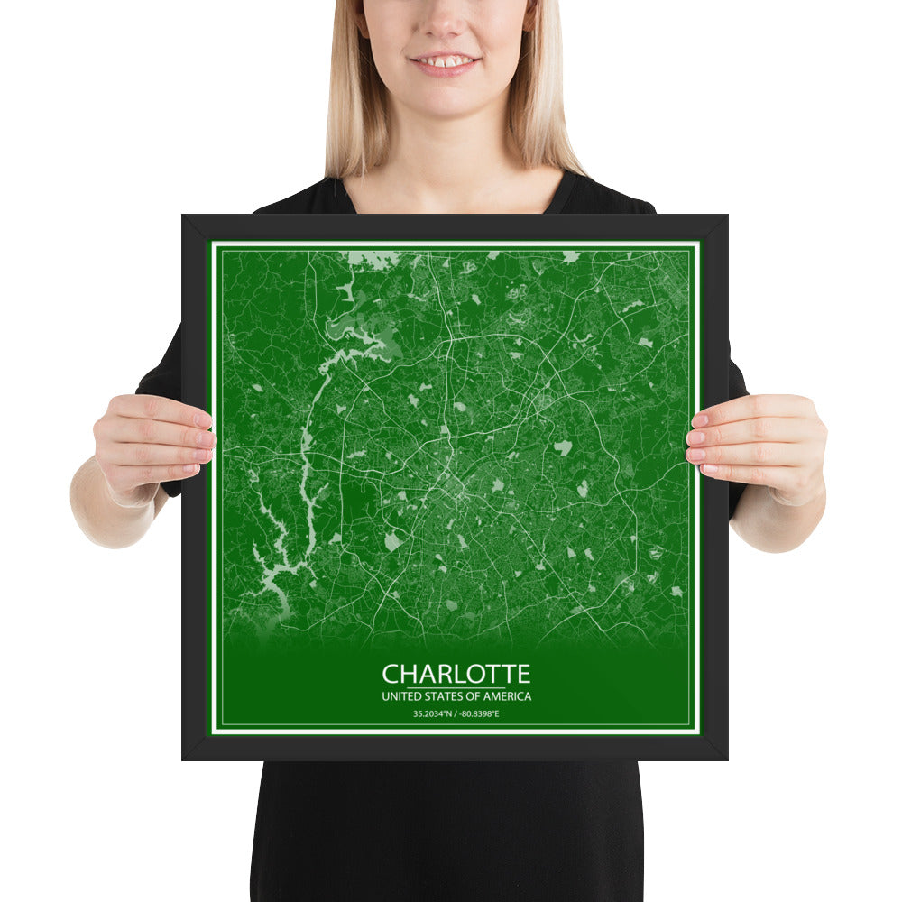Charlotte Green and White Framed Map