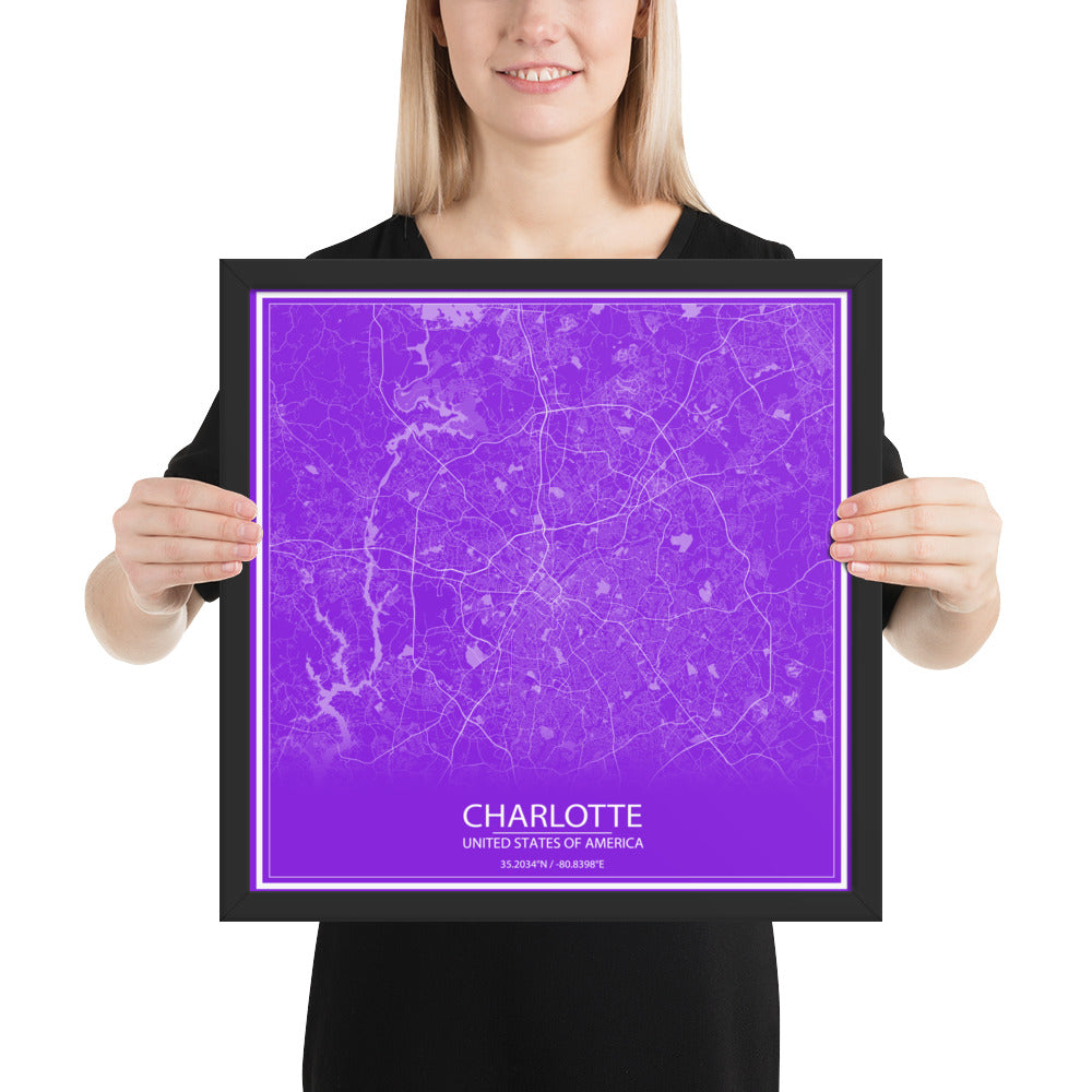 Charlotte Purple and White Framed Map