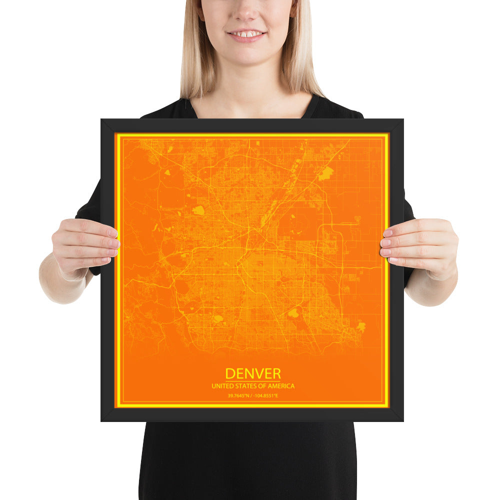 Denver Orange and Yellow Framed Map