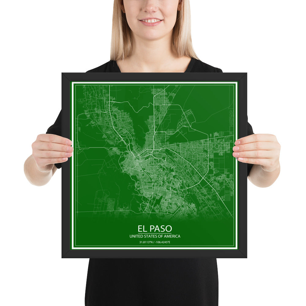 El Paso Green and White Framed Map