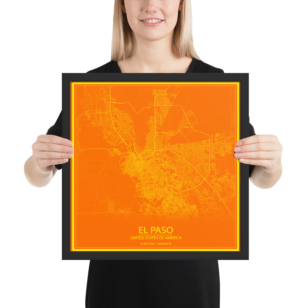 El Paso Orange and Yellow Framed Map