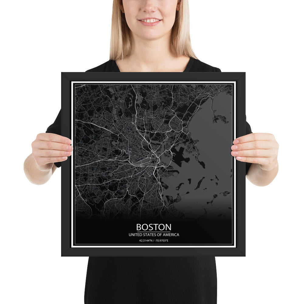 Boston Black Framed Map