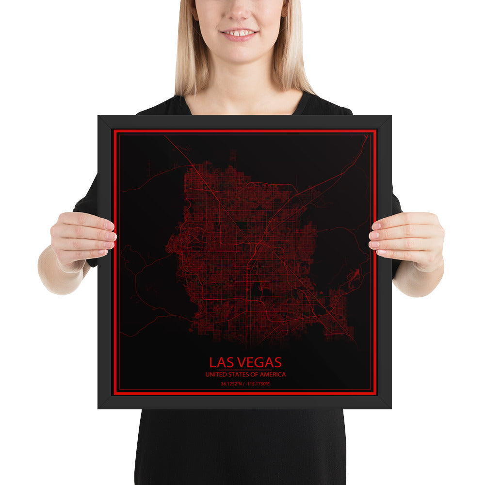 Las Vegas Black and Red Framed Map