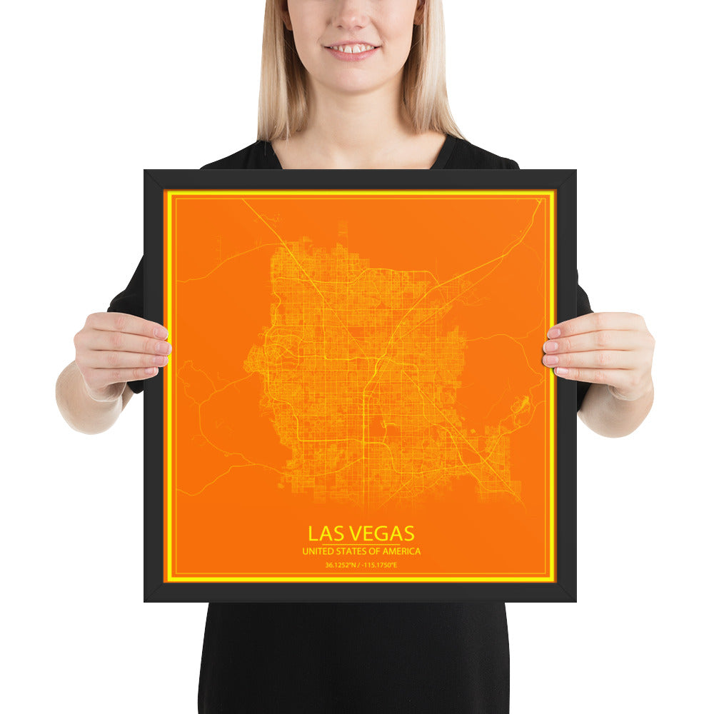 Las Vegas Orange and Yellow Framed Map