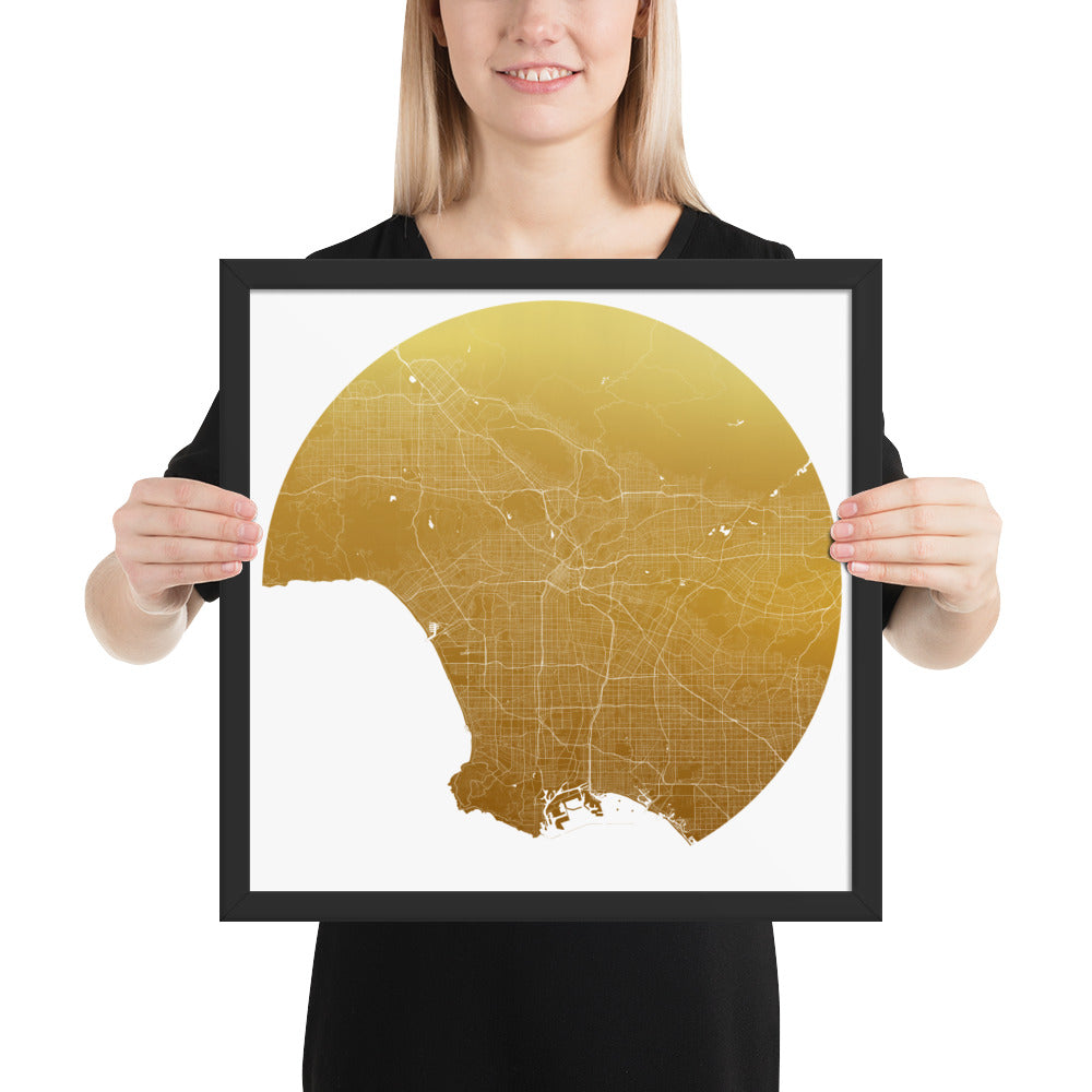 Los Angeles Gold on White Framed Map