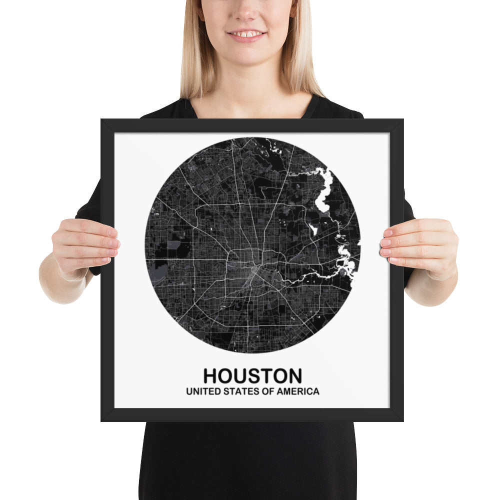 Houston Circular Black Framed Map
