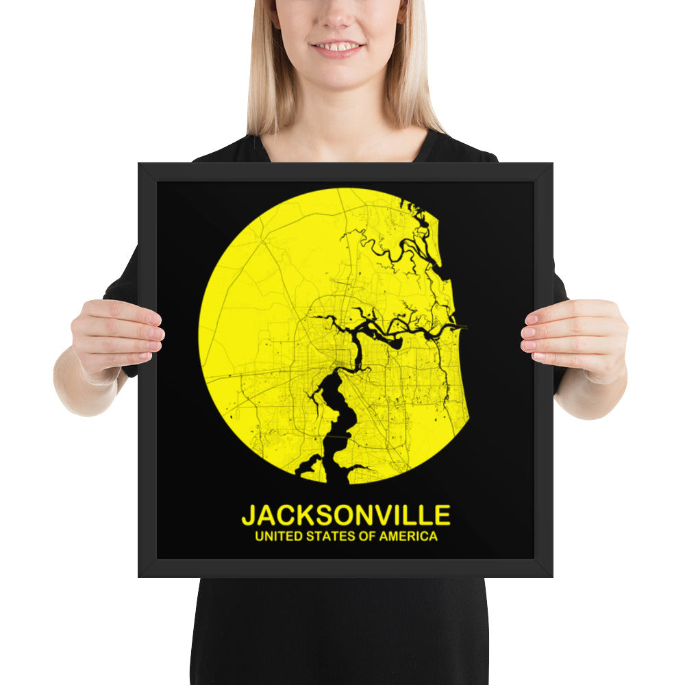 Jacksonville Circular Yellow Framed Map