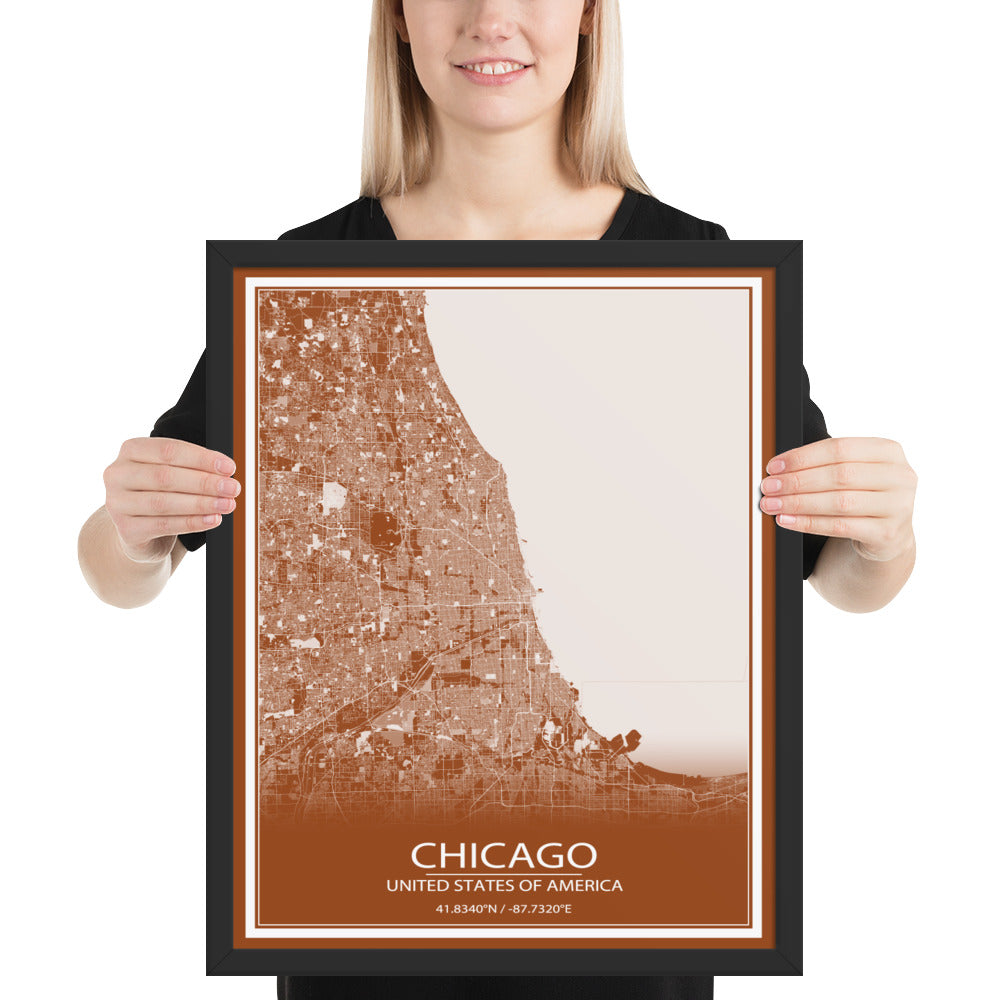 Chicago Brown and White Framed Map
