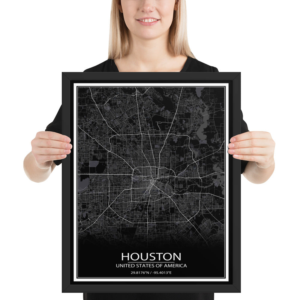 Houston Black Framed Map