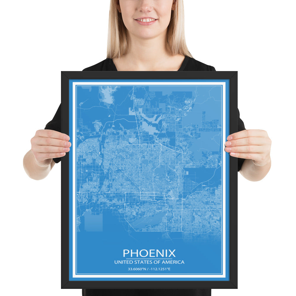 Phoenix Blue and White Framed Map