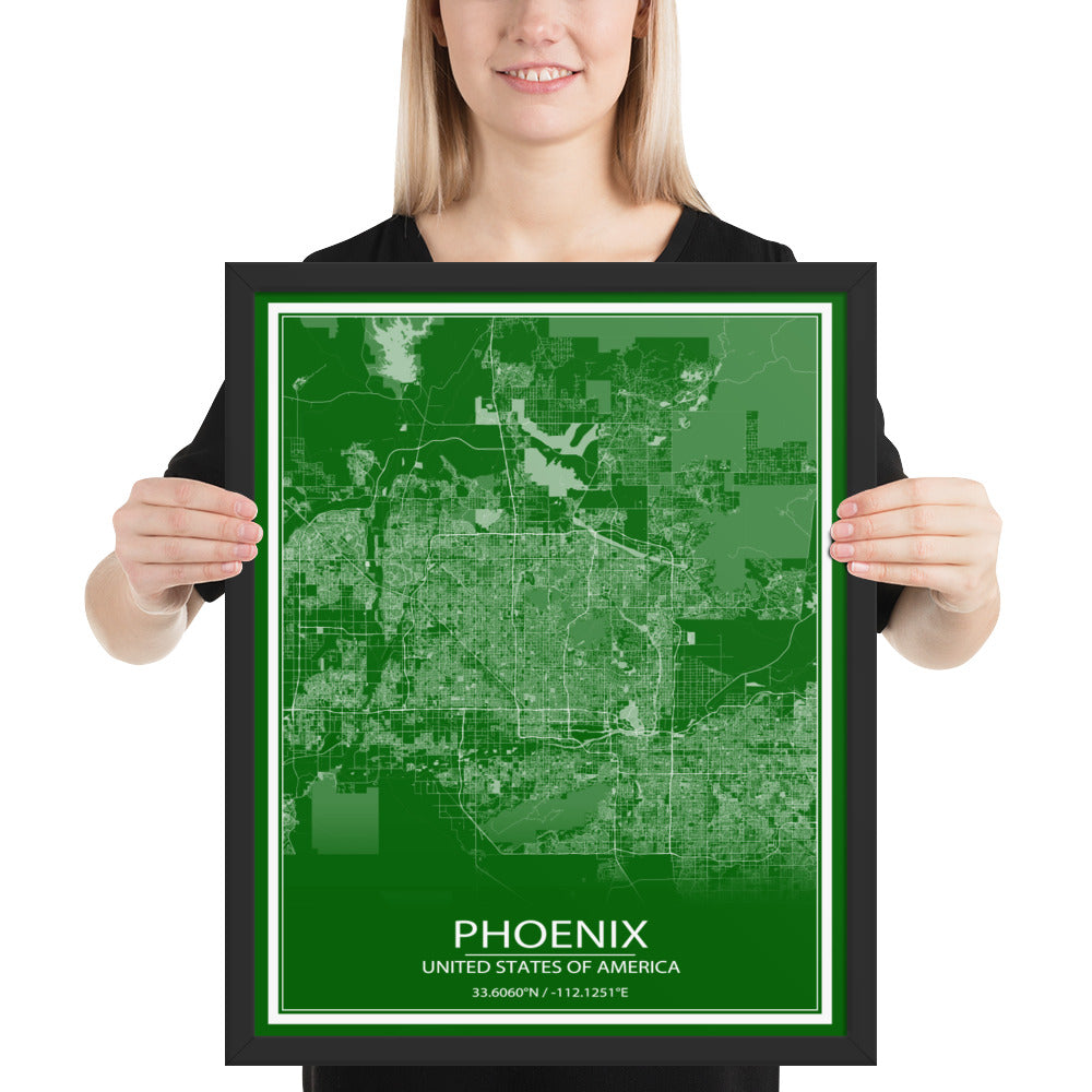 Phoenix Green and White Framed Map