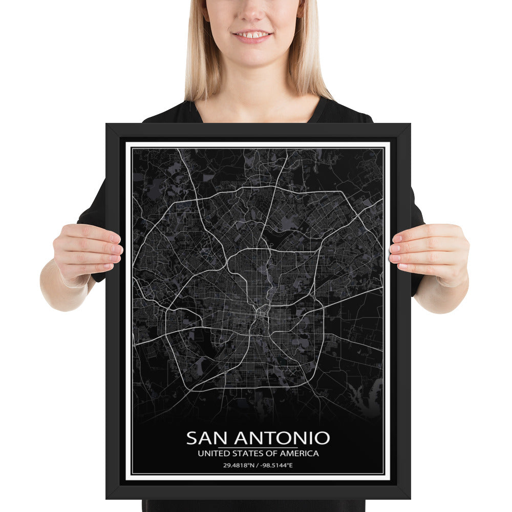 San Antonio Black Framed Map
