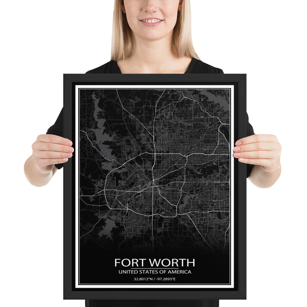 Fort Worth Black Framed Map