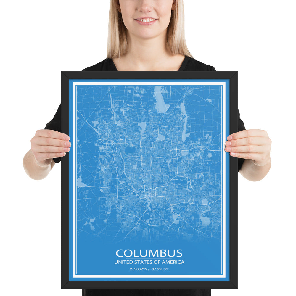 Columbus Blue and White Framed Map
