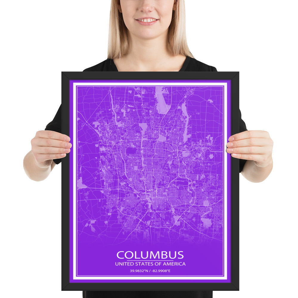 Columbus Purple and White Framed Map