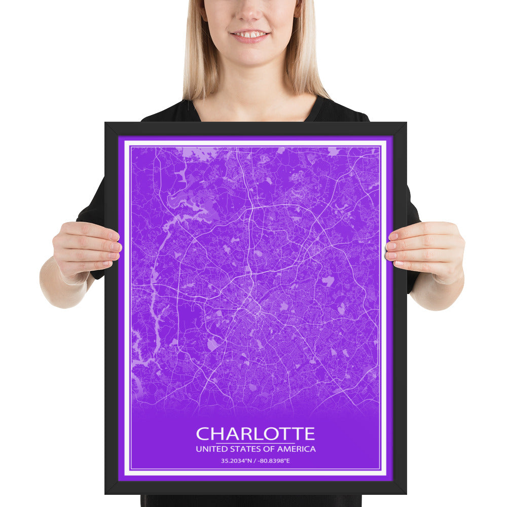 Charlotte Purple and White Framed Map