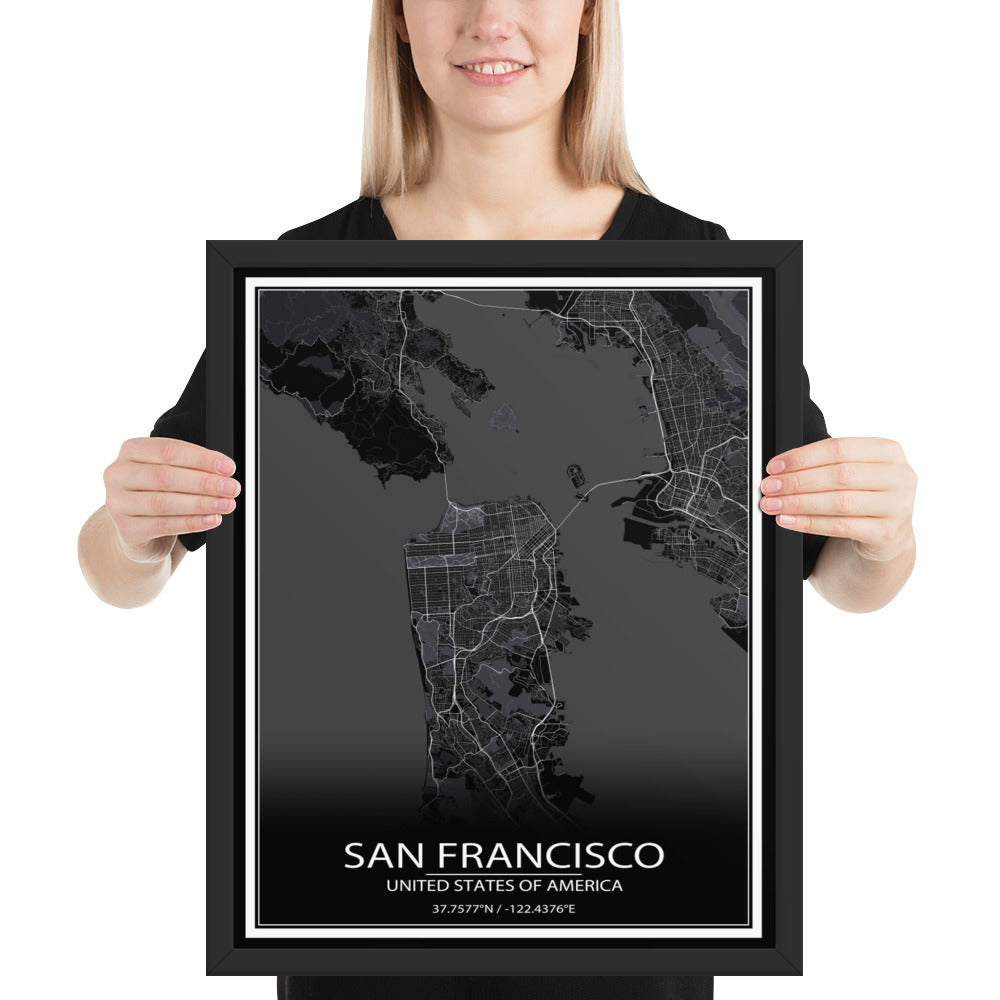 San Francisco Black Framed Map