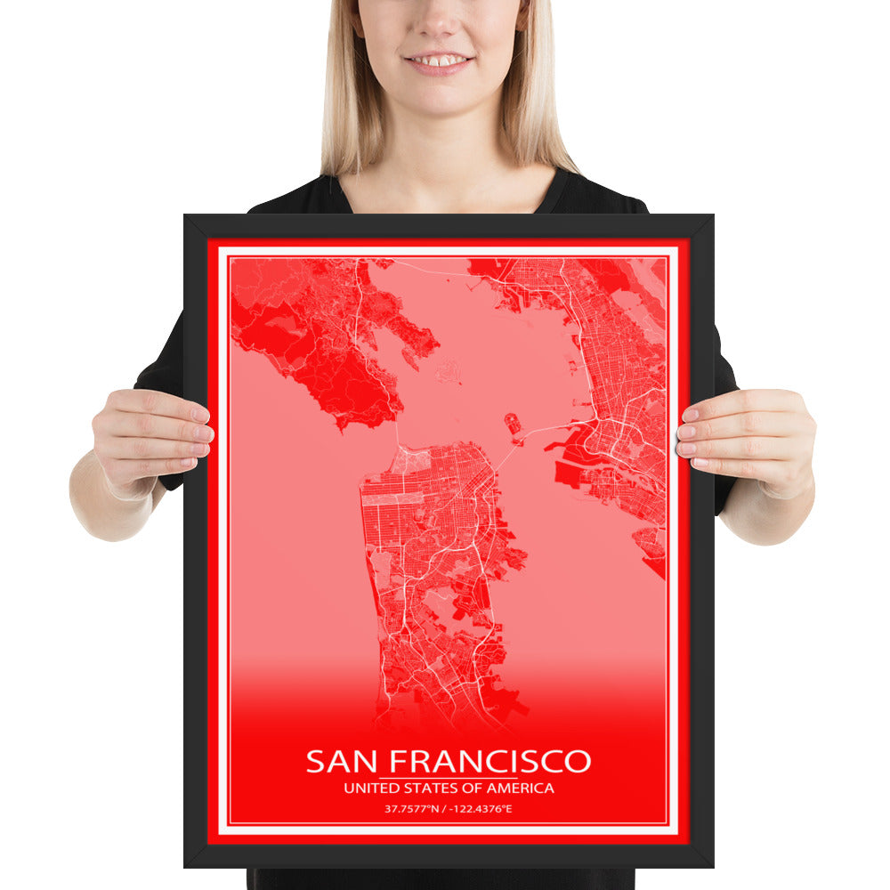 San Francisco Red and White Framed Map