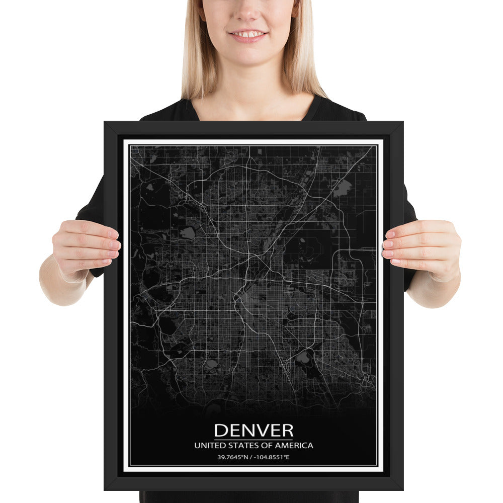 Denver Black Framed Map
