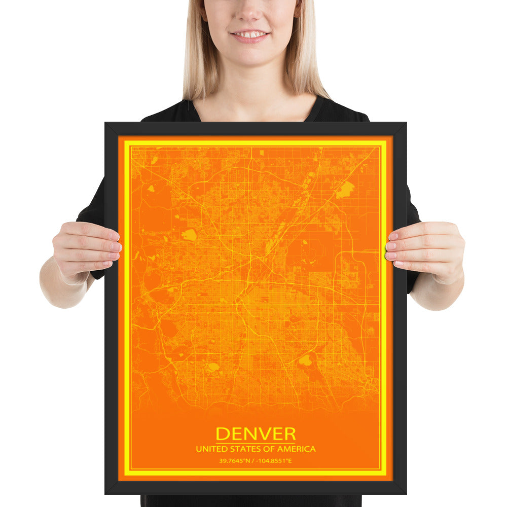 Denver Orange and Yellow Framed Map