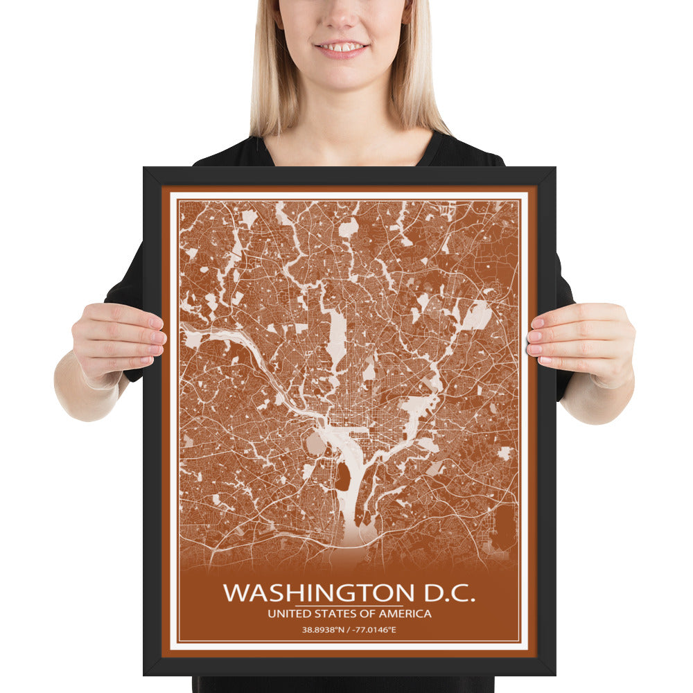 Washington, D.C. Brown and White Framed Map