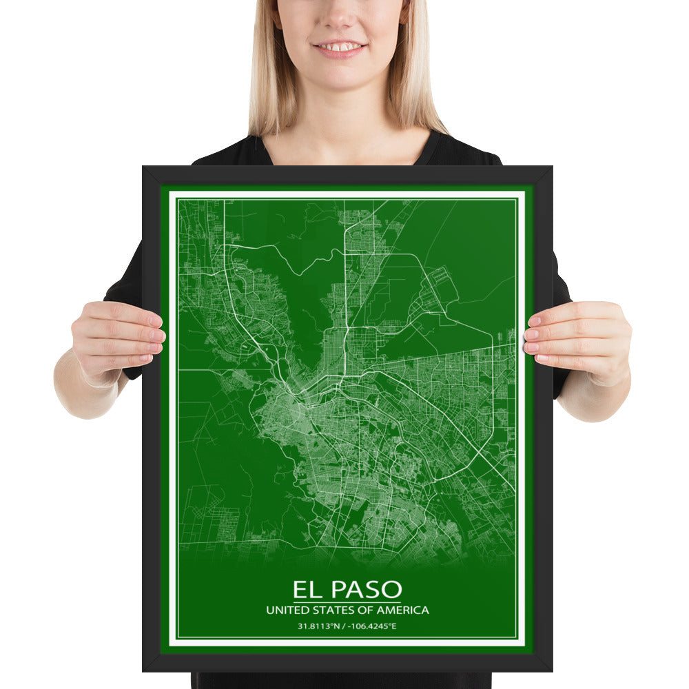 El Paso Green and White Framed Map
