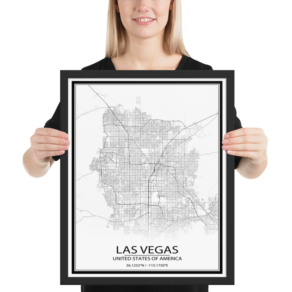 Las Vegas White Framed Map