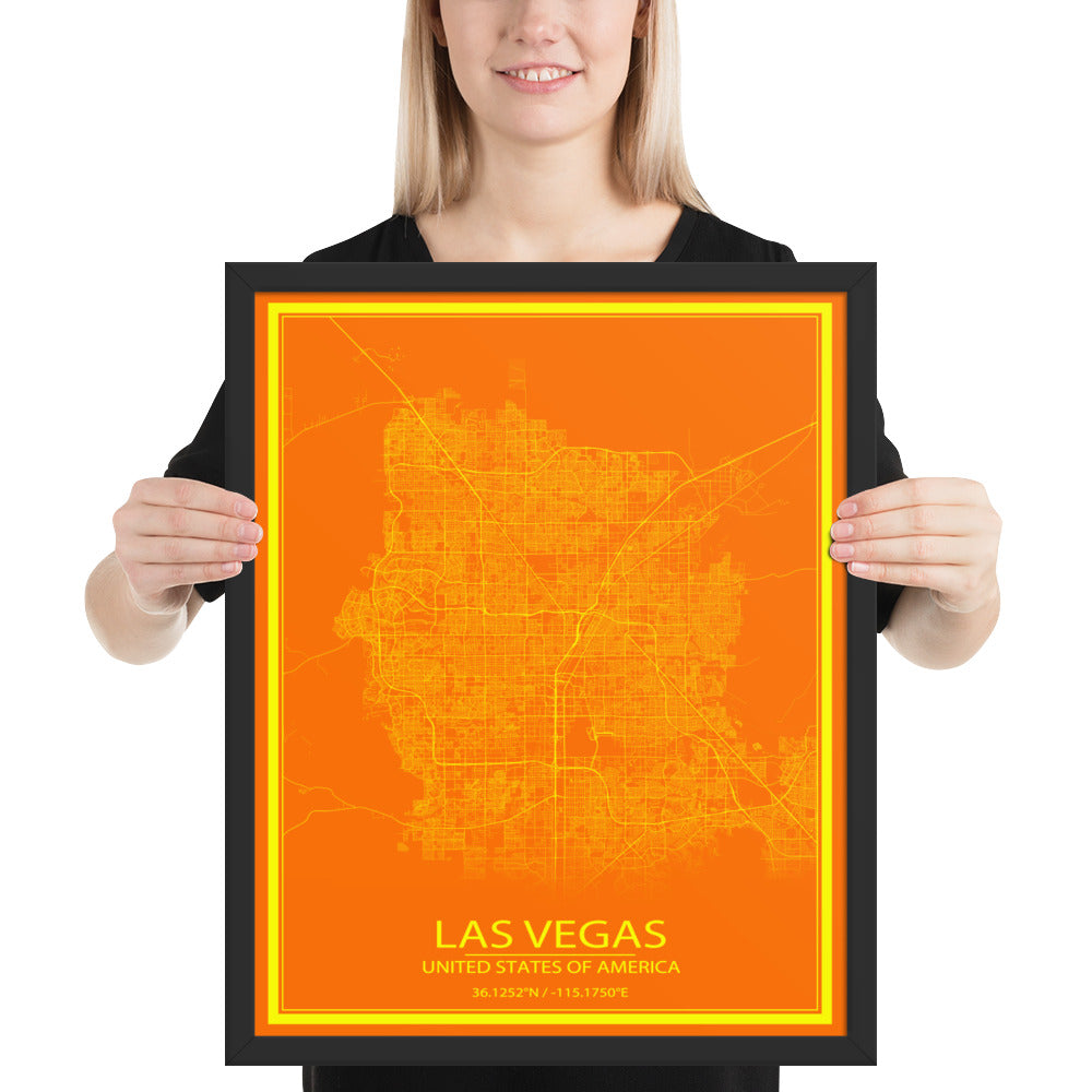 Las Vegas Orange and Yellow Framed Map
