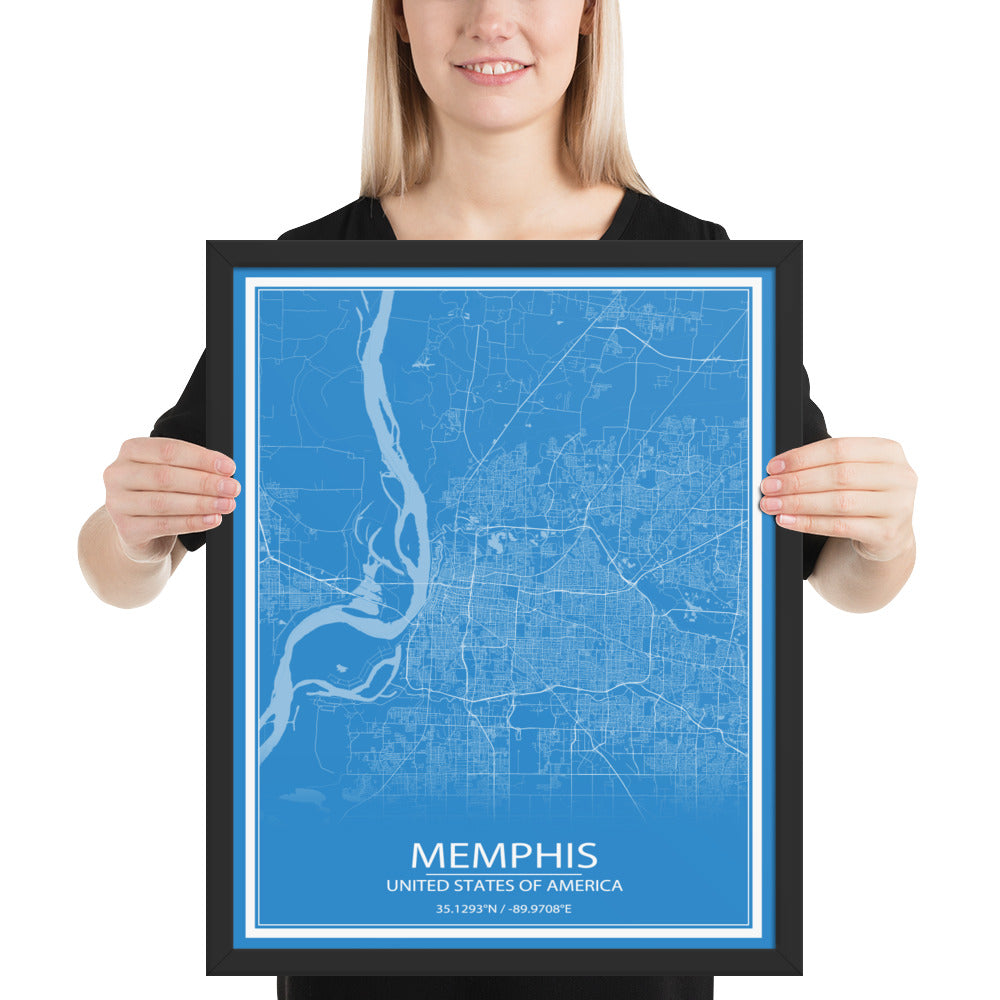 Memphis Blue and White Framed Map