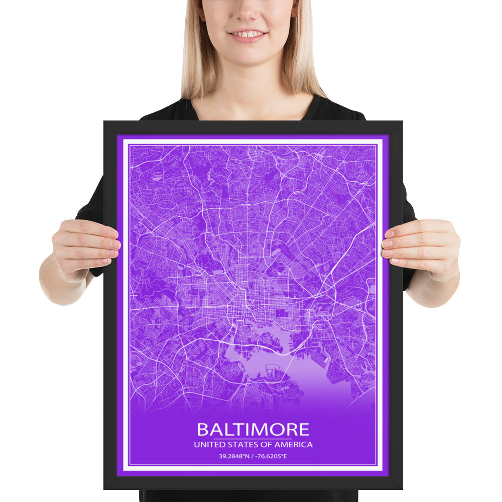 Baltimore Purple and White Framed Map