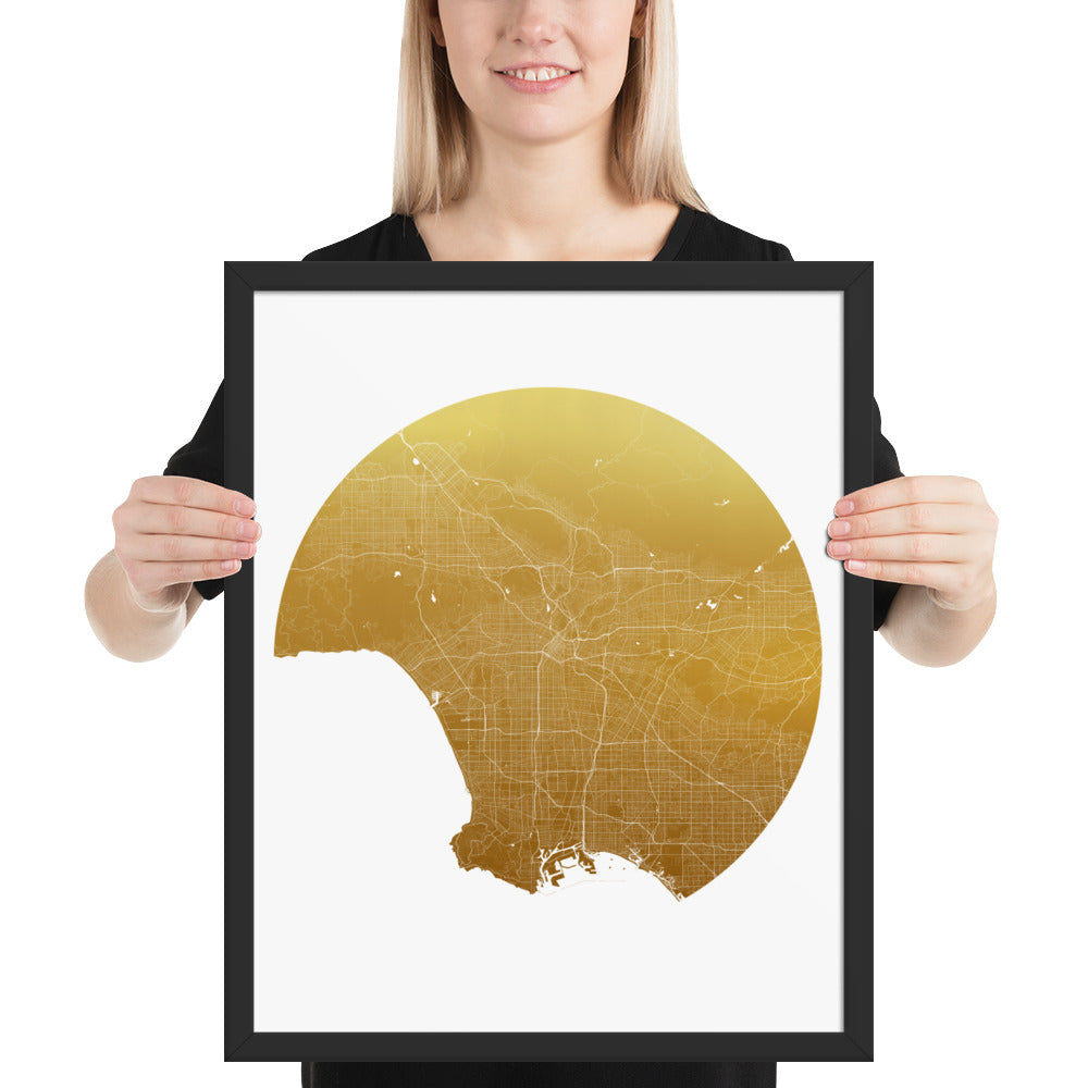 Los Angeles Gold on White Framed Map