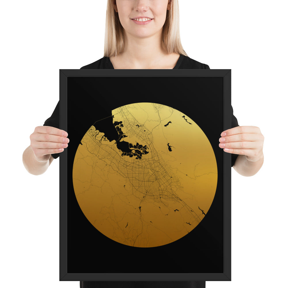 San Jose Gold on Black Framed Map