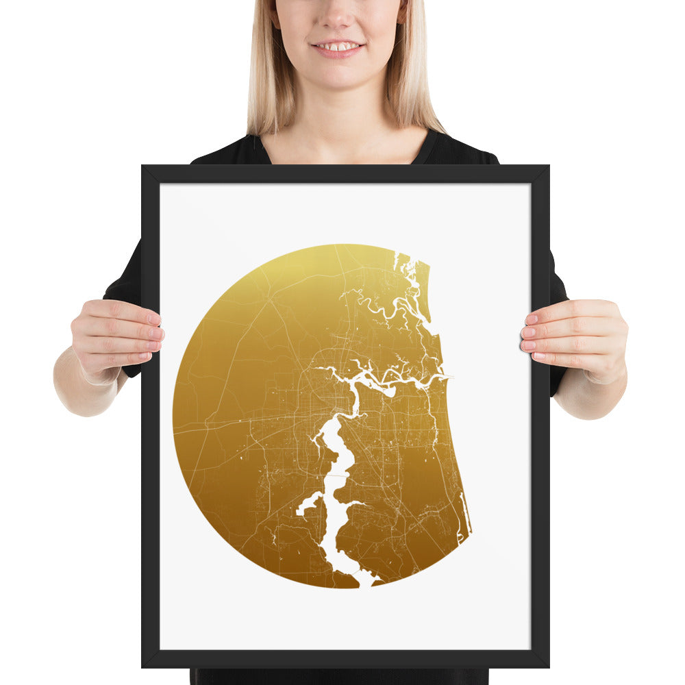 Jacksonville Gold on White Framed Map
