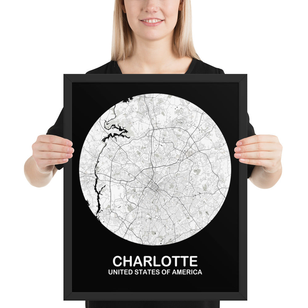 Charlotte Circular White Framed Map