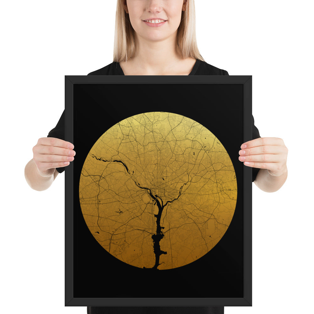 Washington, D.C. Gold on Black Framed Map