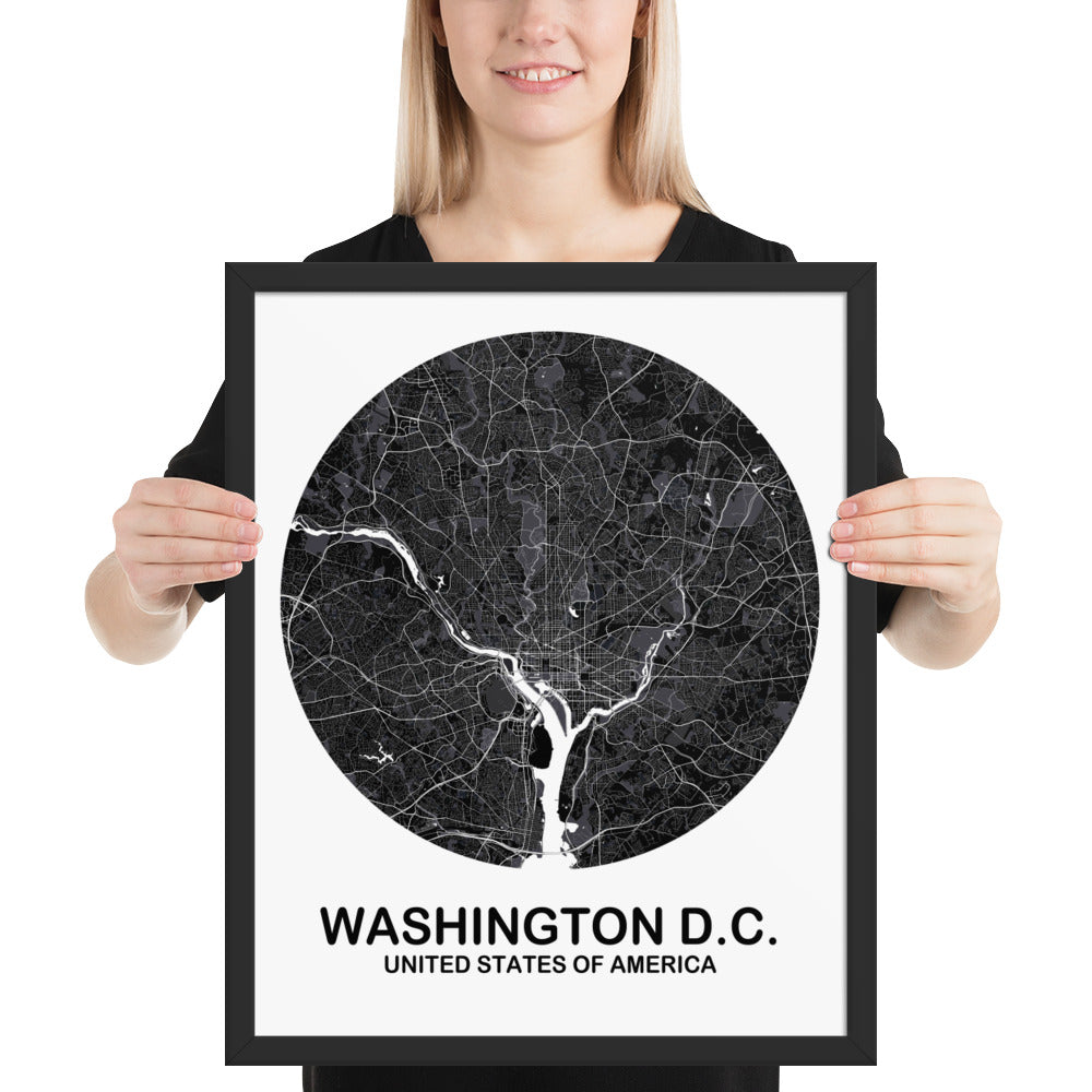 Washington, D.C. Circular Black Framed Map