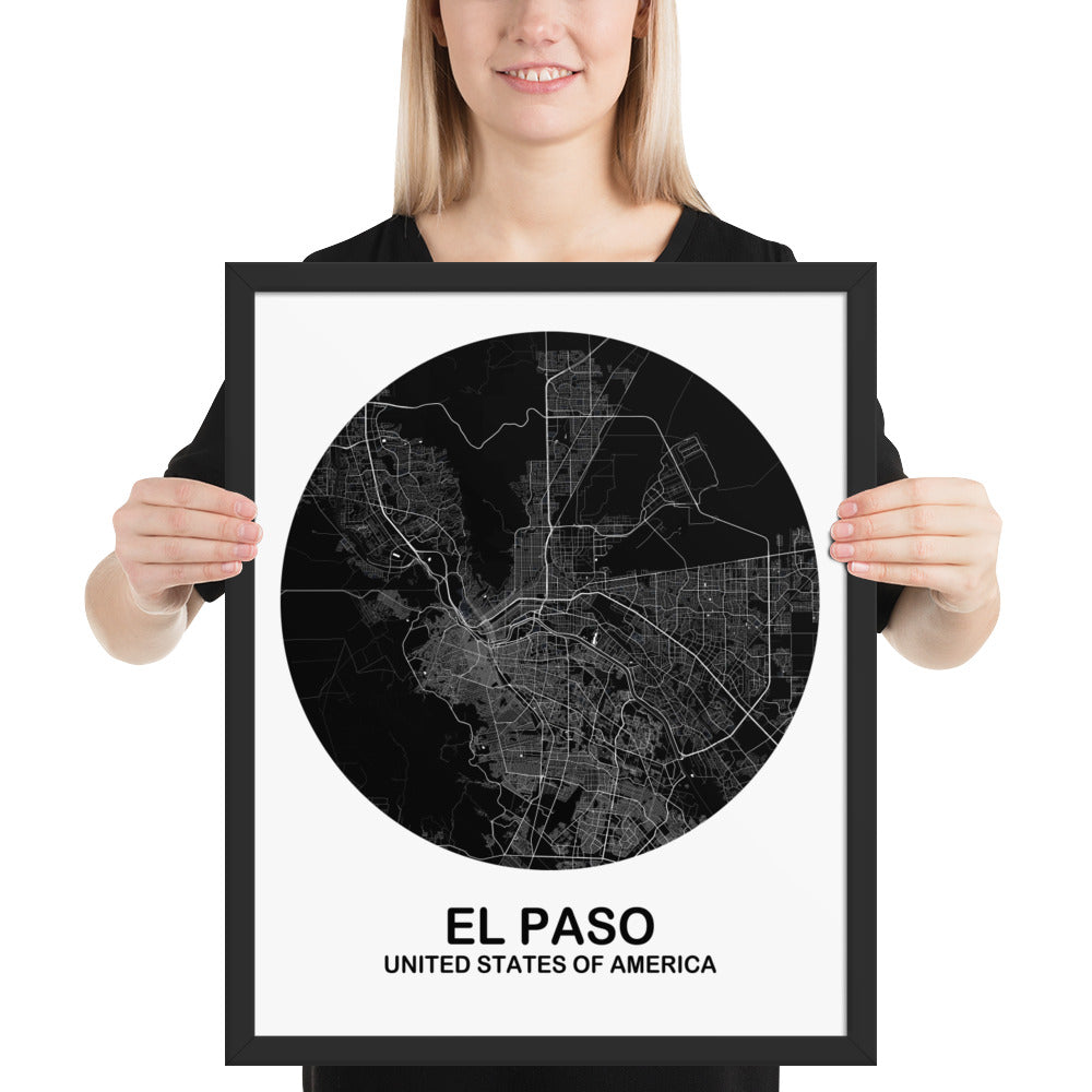 El Paso Circular Black Framed Map