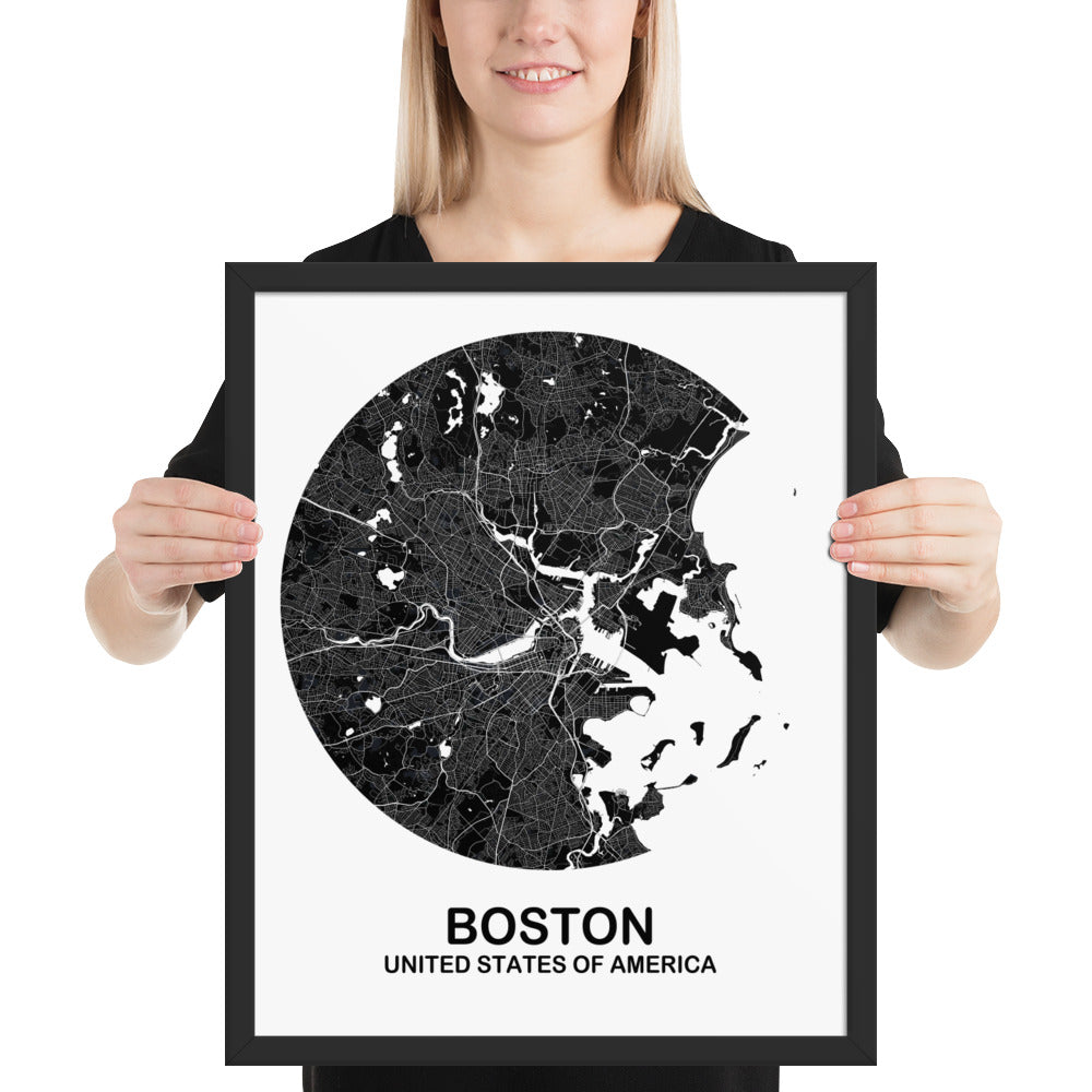 Boston Circular Black Framed Map