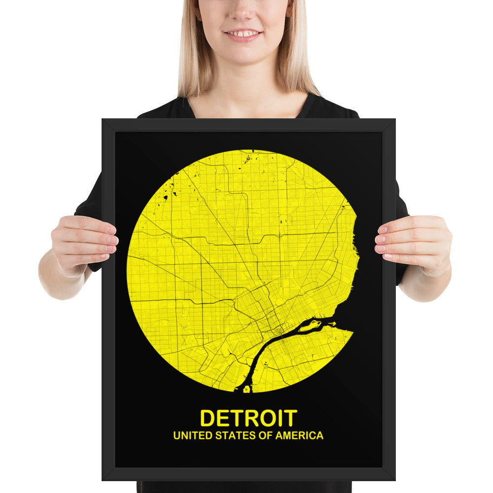 Detroit Circular Yellow Framed Map