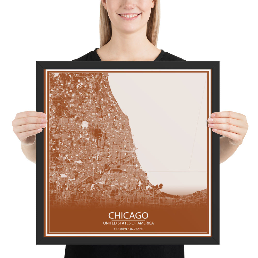 Chicago Brown and White Framed Map