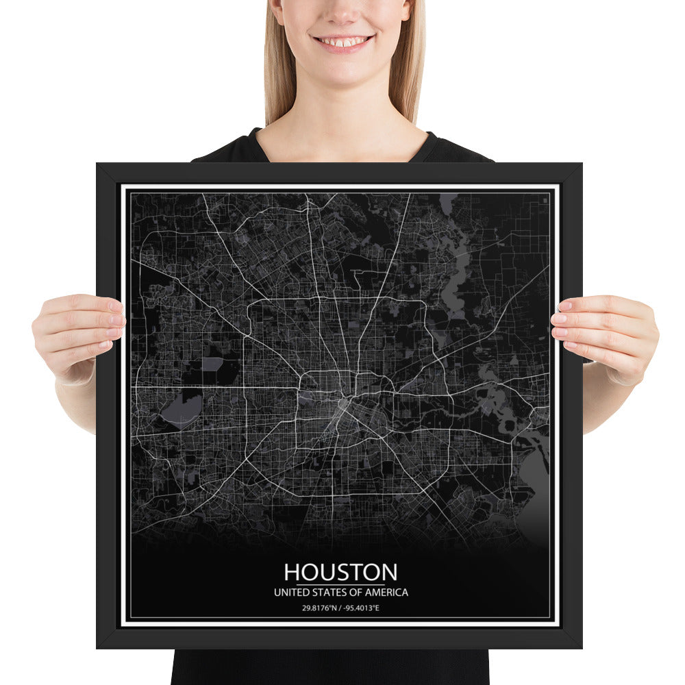 Houston Black Framed Map