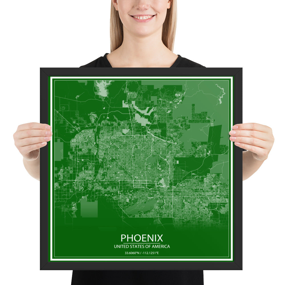 Phoenix Green and White Framed Map
