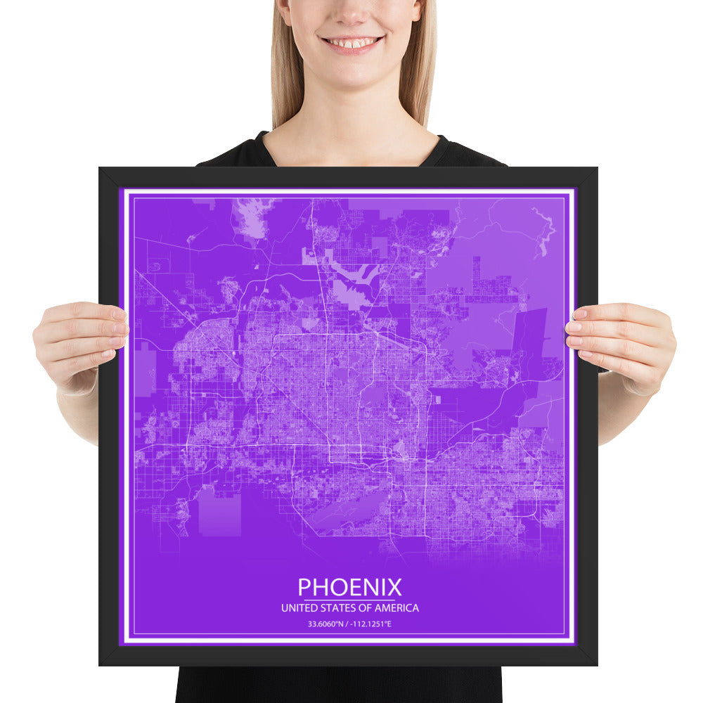 Phoenix Purple and White Framed Map
